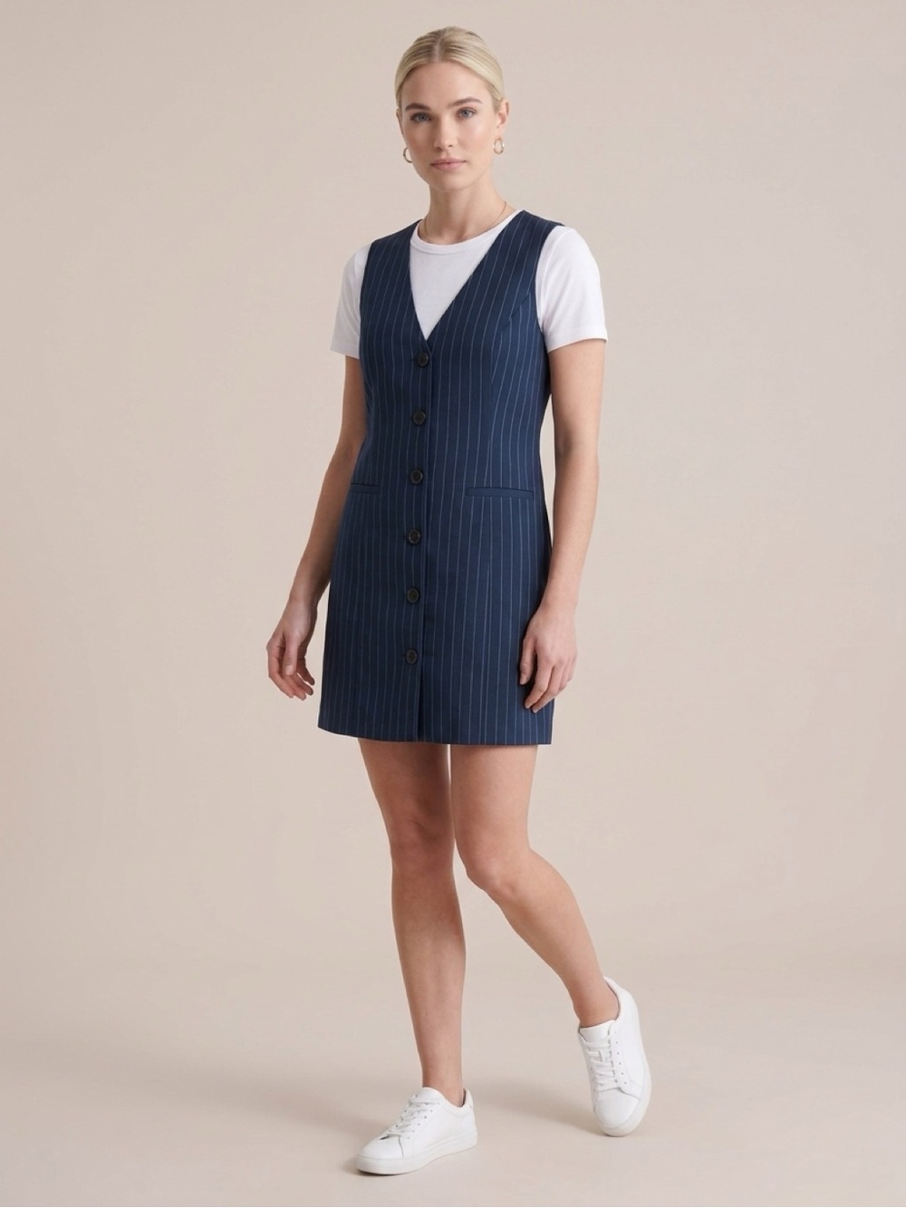 a new day Navy Pinstripe Button-Front Mini Dress